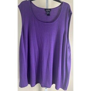 Women Russell Kemp Violet Purple Sleeveless Sweater Top Beaded Quiet Luxury 4X